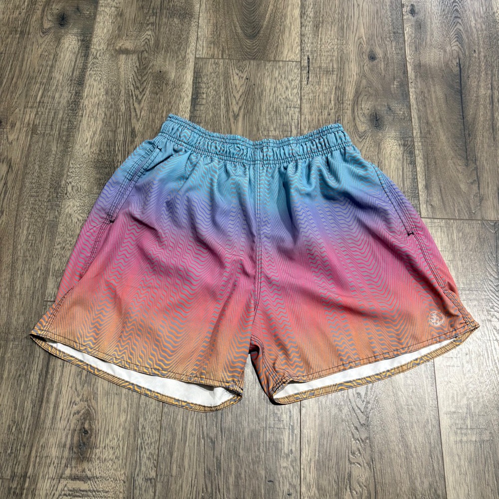 TACO Board Shorts Mens Small Blue Pink Ombre Wavy Pattern Swim Trunks
